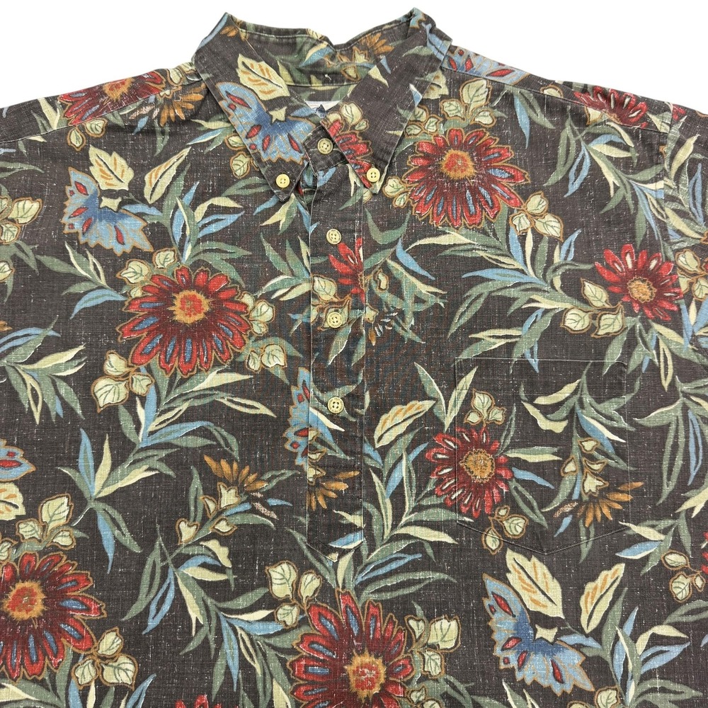 Vtg Reyn Spooner Aloha Shirt Mens XL Floral Botanical Popover Button Hawaiian